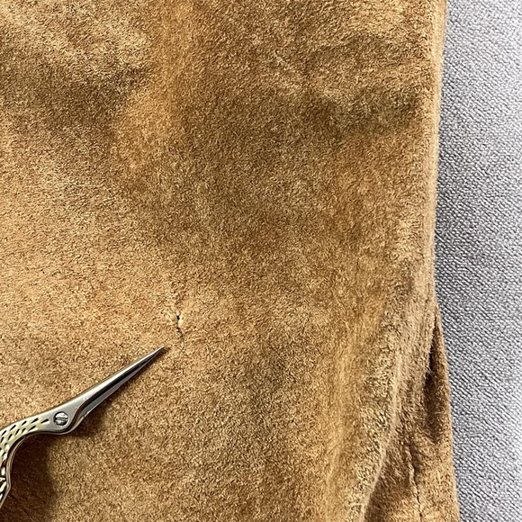 Front Line Vest Womens 14 Tan Suede Leather Button Front Collared Lined Pockets - Picture 9 of 16